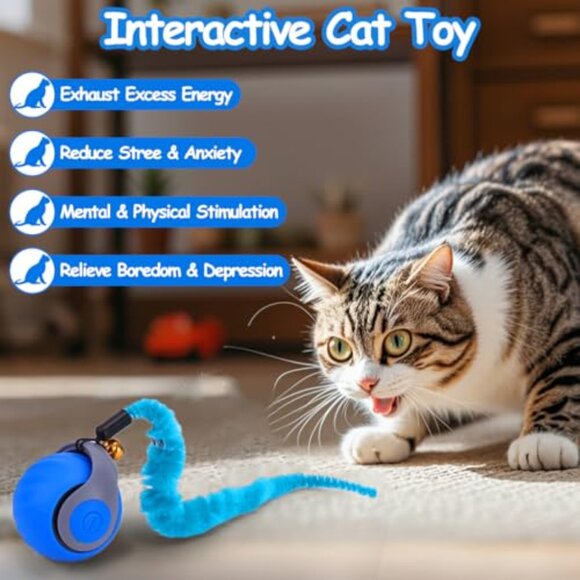 Interactive Cat Toy Ball Automatic Rolling Feather Tails Motion Activated - Picture 6 of 7